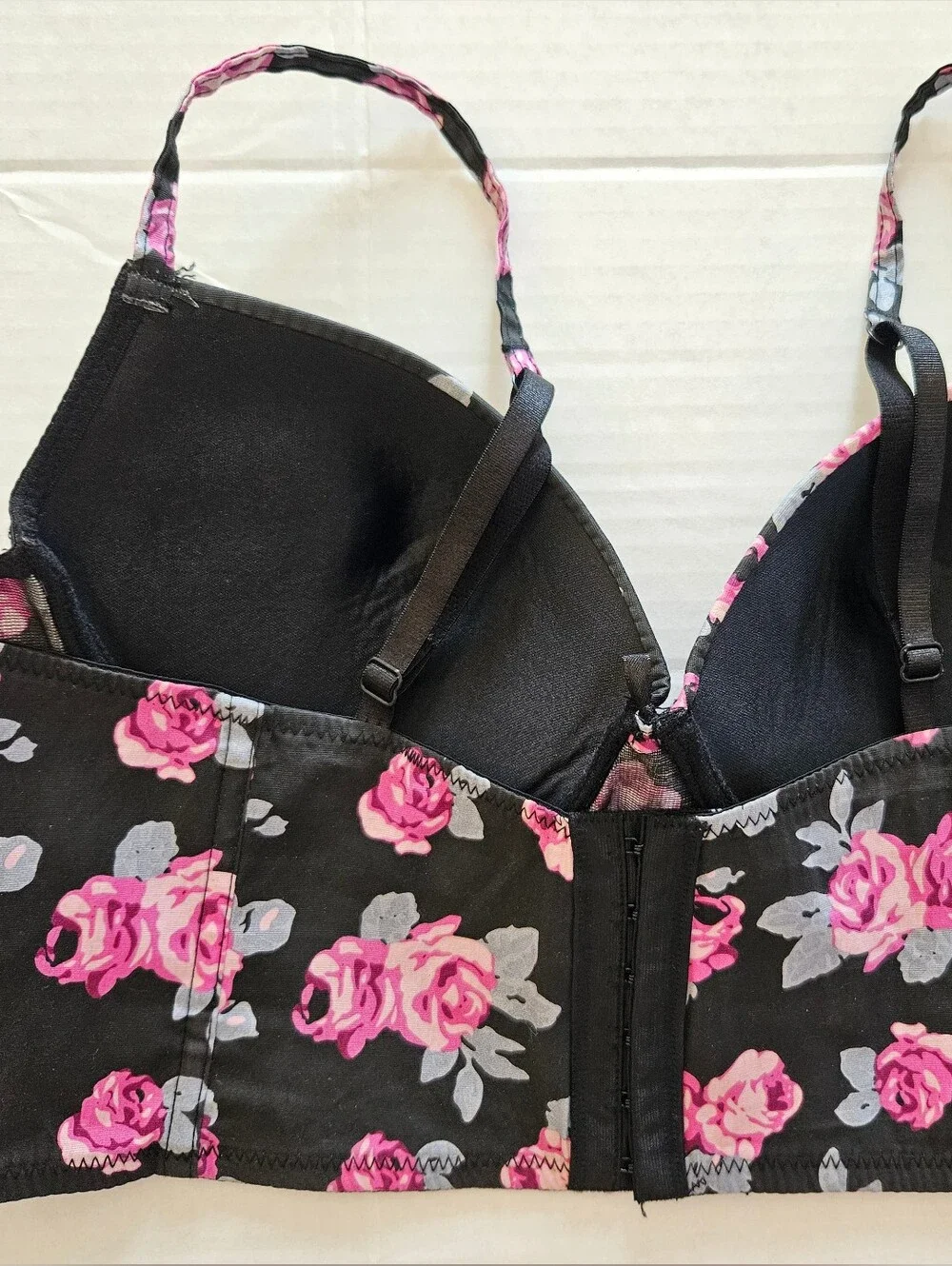 Pink Cookie Y2K Floral Skull Bustier Bra 36B Punk Emo